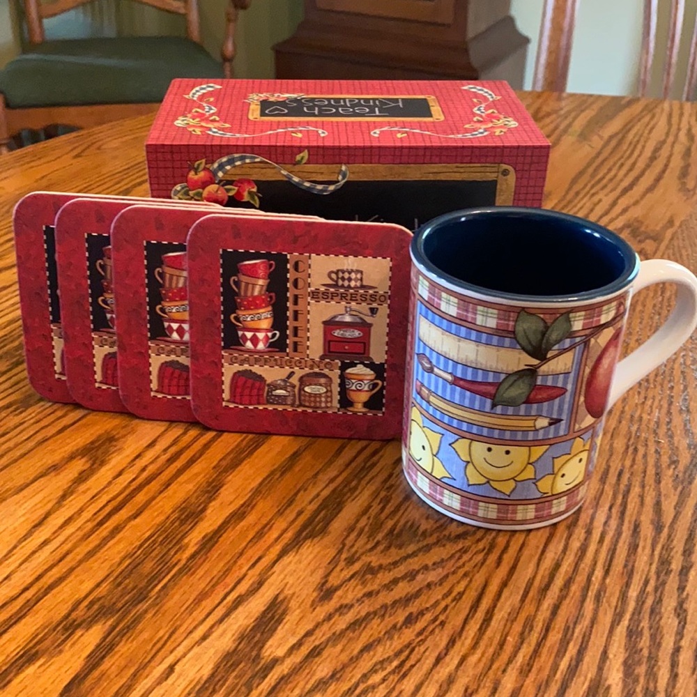 Teacher mug and coasters in gift/recipe box
